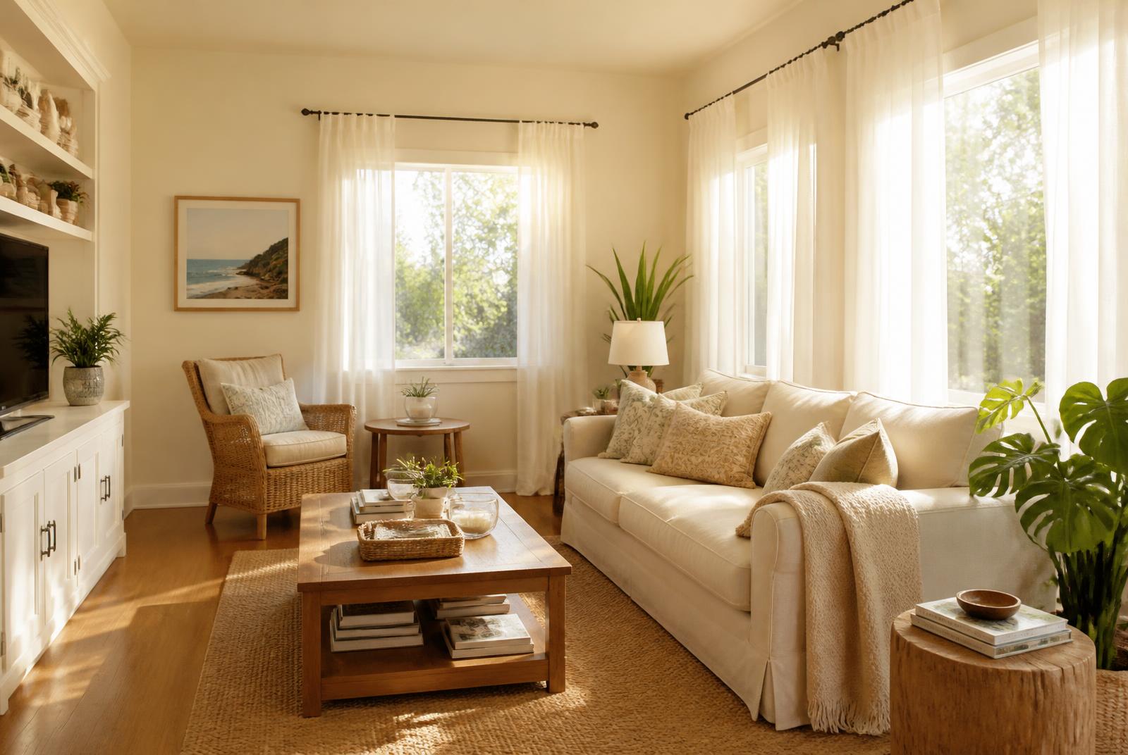 Sunlit, freshly cleaned cottage living room